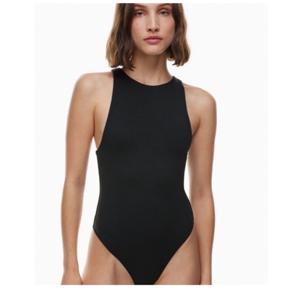 Aritzia Babaton Contour 90s Bodysuit Womens Small Black High Neck Sleeveless